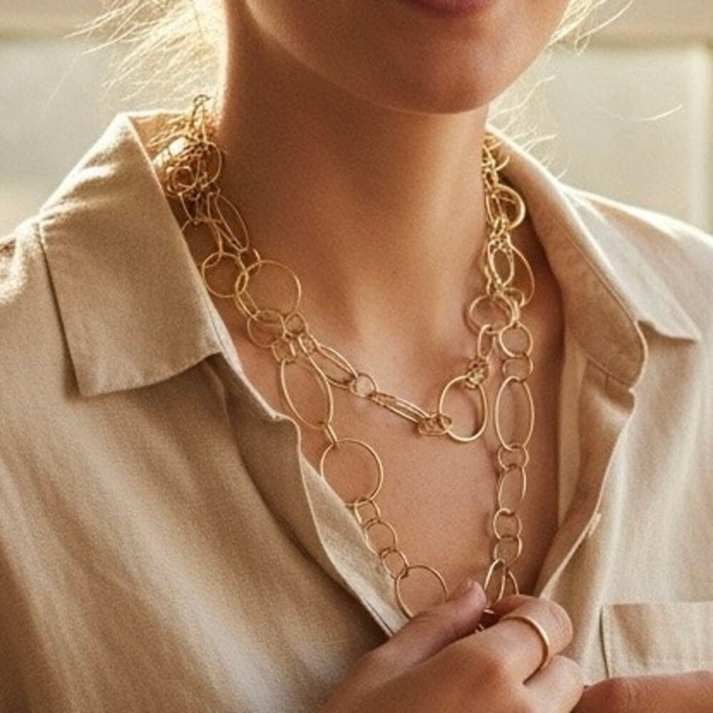 Vintage NY Circular Link Gold Necklace Modern Minimalist Statement Chain